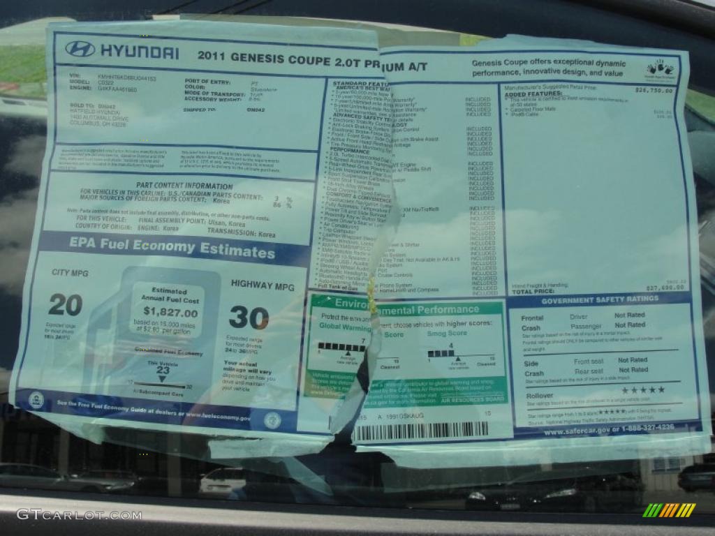 2011 Hyundai Genesis Coupe 2.0T Premium Window Sticker Photo #46974816