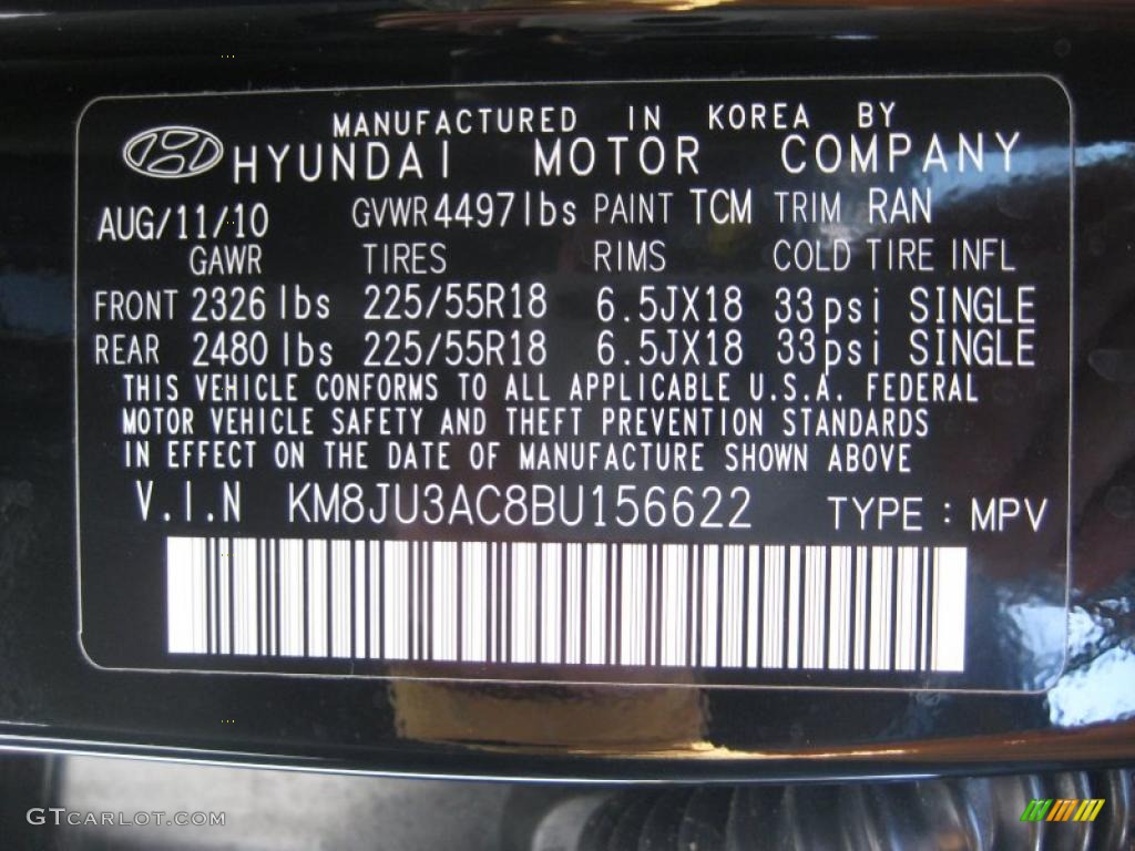 2011 Hyundai Tucson Limited Color Code Photos