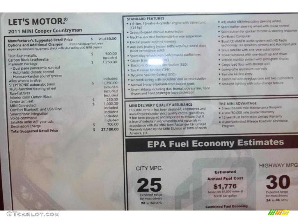 2011 Mini Cooper Countryman Window Sticker Photo #46976295