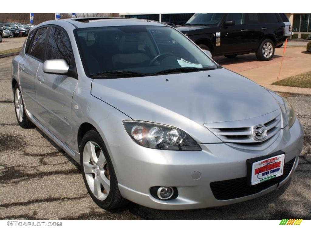 2004 MAZDA3 s Hatchback - Sunlight Silver Mica / Black/Red photo #1