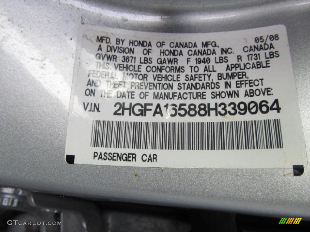 2008 Civic LX Sedan - Alabaster Silver Metallic / Gray photo #14