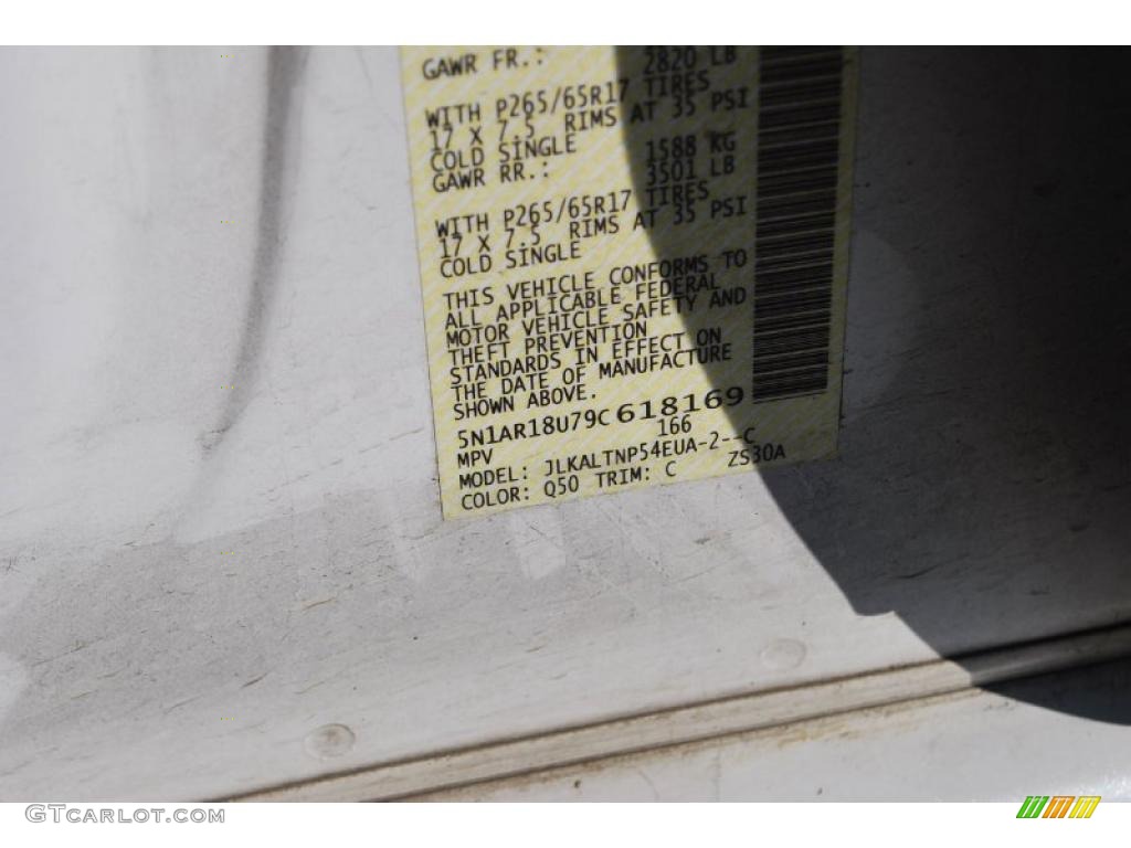 2009 Pathfinder Color Code Q50 for White Frost Photo #46990434