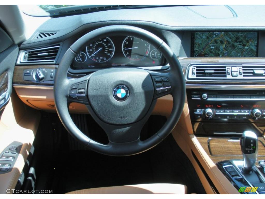 2011 BMW 7 Series 740i Sedan Saddle/Black Nappa Leather Steering Wheel Photo #46993095