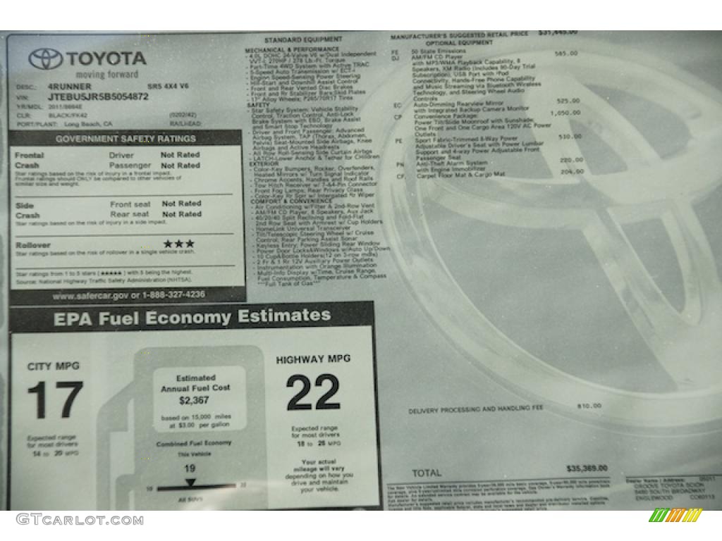 2011 4Runner SR5 4x4 - Black / Sand Beige photo #11