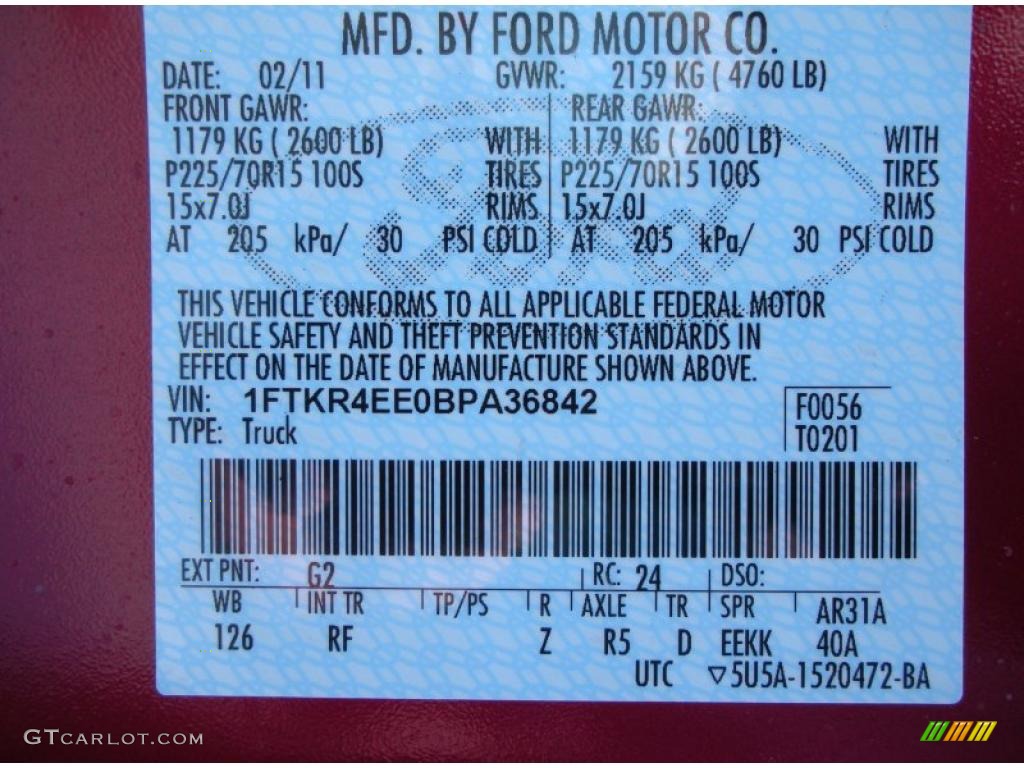 2011 Ranger Color Code G2 for Redfire Metallic Photo #47020179