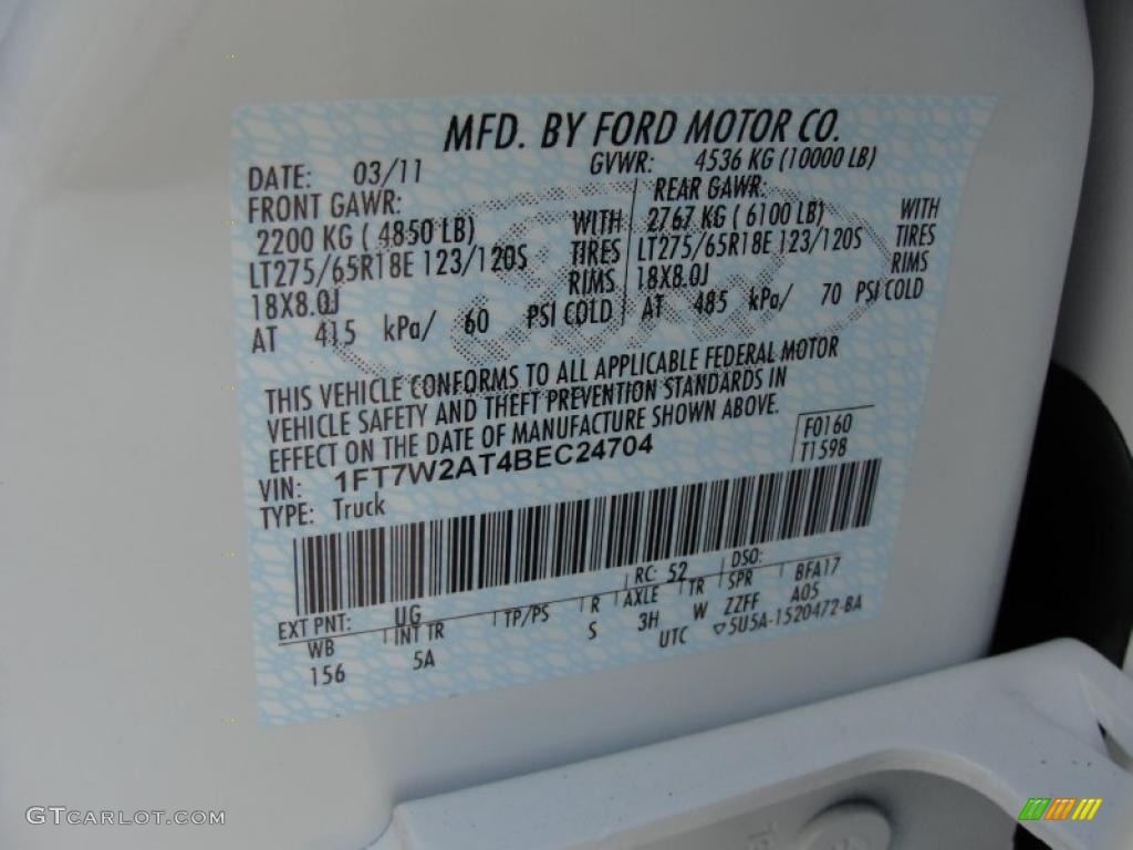 2011 F250 Super Duty Color Code UG for White Platinum Metallic Tri-Coat Photo #47024601