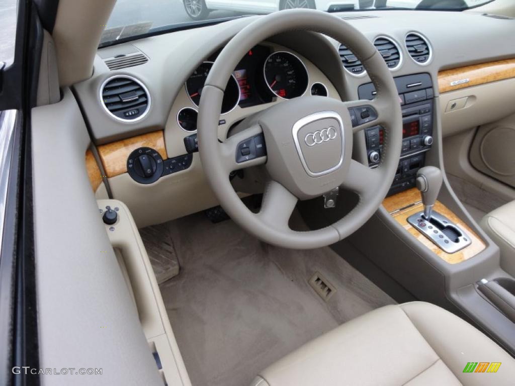 2008 Audi A4 2.0T quattro Cabriolet Beige Steering Wheel Photo #47025798