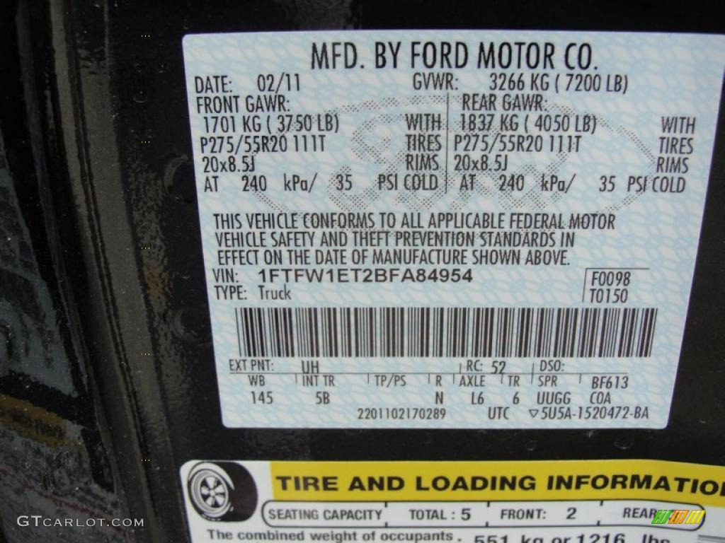 2011 F150 Color Code UH for Tuxedo Black Metallic Photo #47027064