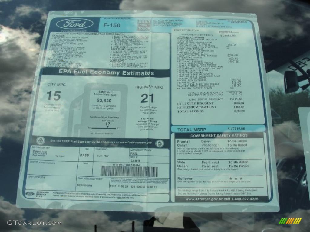 2011 Ford F150 FX4 SuperCrew 4x4 Window Sticker Photo #47027082