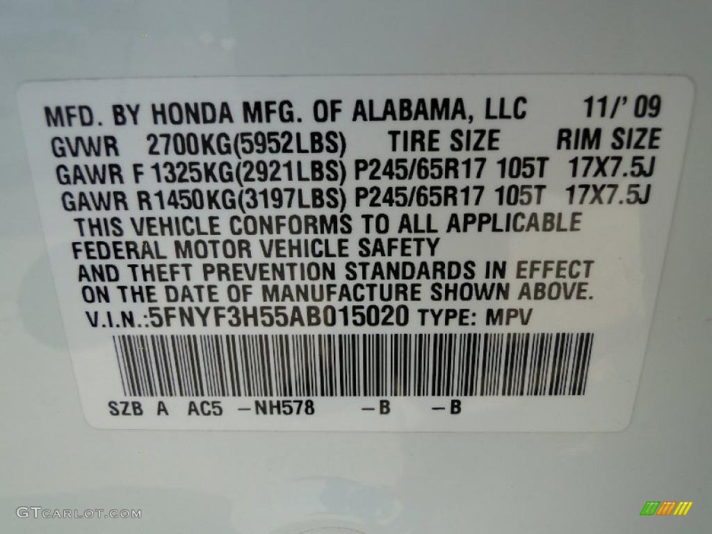 2010 Pilot Color Code NH578 for Taffeta White Photo #47027217