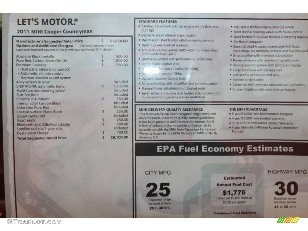 2011 Mini Cooper Countryman Window Sticker Photo #47027346