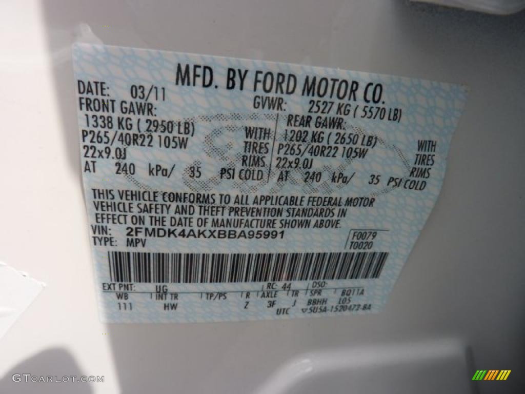 2011 Edge Color Code UG for White Platinum Tri-Coat Photo #47028201
