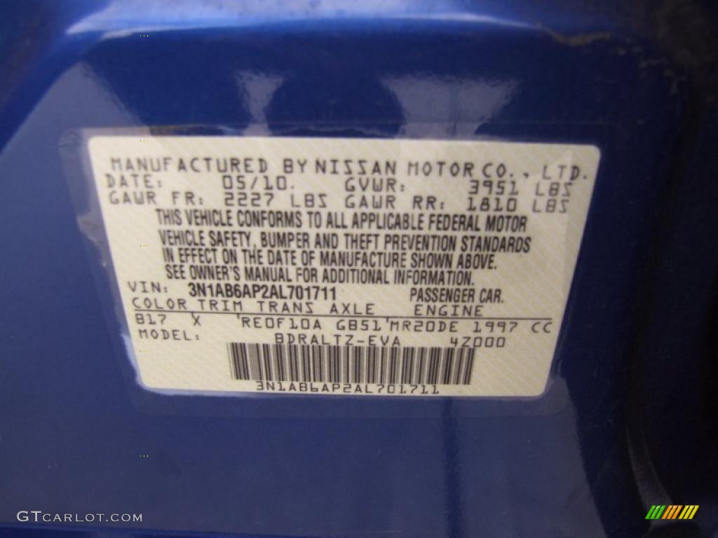 2010 Sentra Color Code B17 for Blue Metallic Photo #47031111