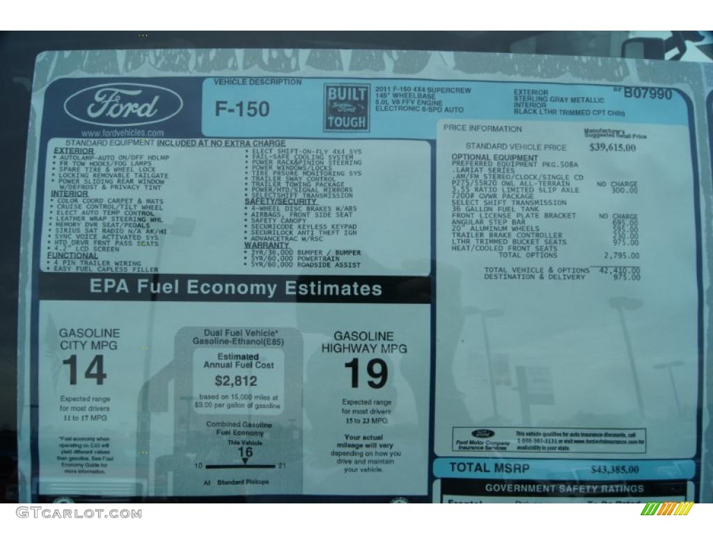 2011 Ford F150 Lariat SuperCrew 4x4 Window Sticker Photo #47036349