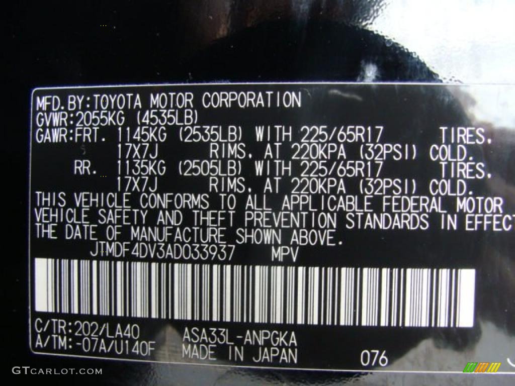 2010 RAV4 Color Code 202 for Black Photo #47037426