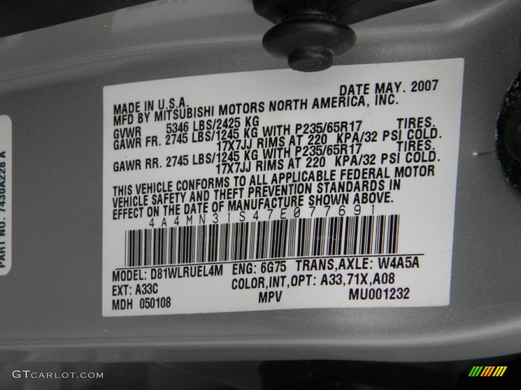 2007 Mitsubishi Endeavor SE AWD Info Tag Photo #47054010