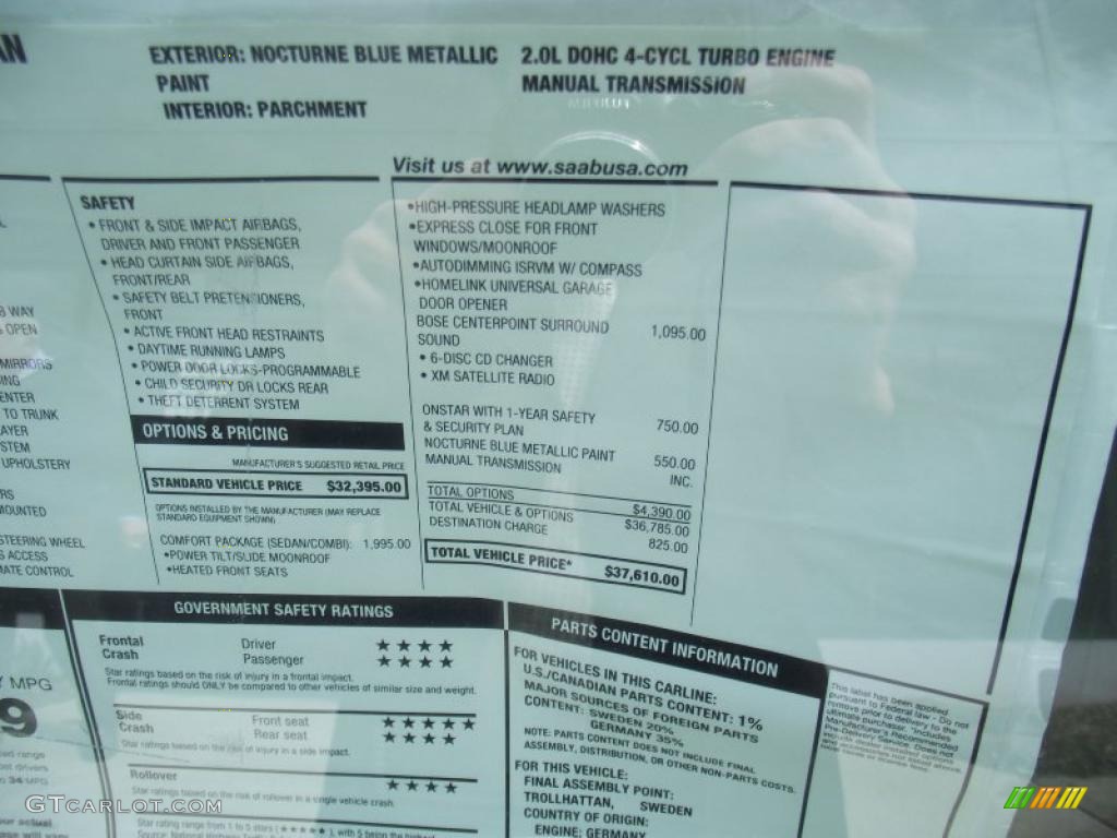 2010 Saab 9-3 2.0T Sport Sedan XWD Window Sticker Photo #47054608