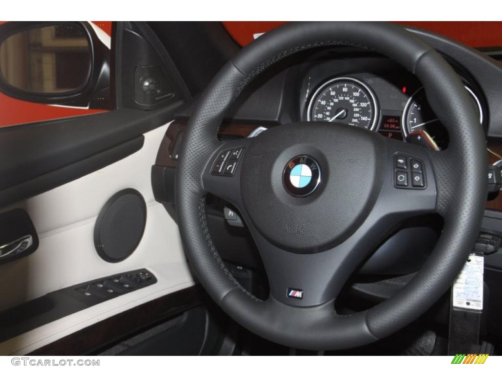 2011 BMW 3 Series 335i Convertible Oyster/Black Dakota Leather Steering Wheel Photo #47059607