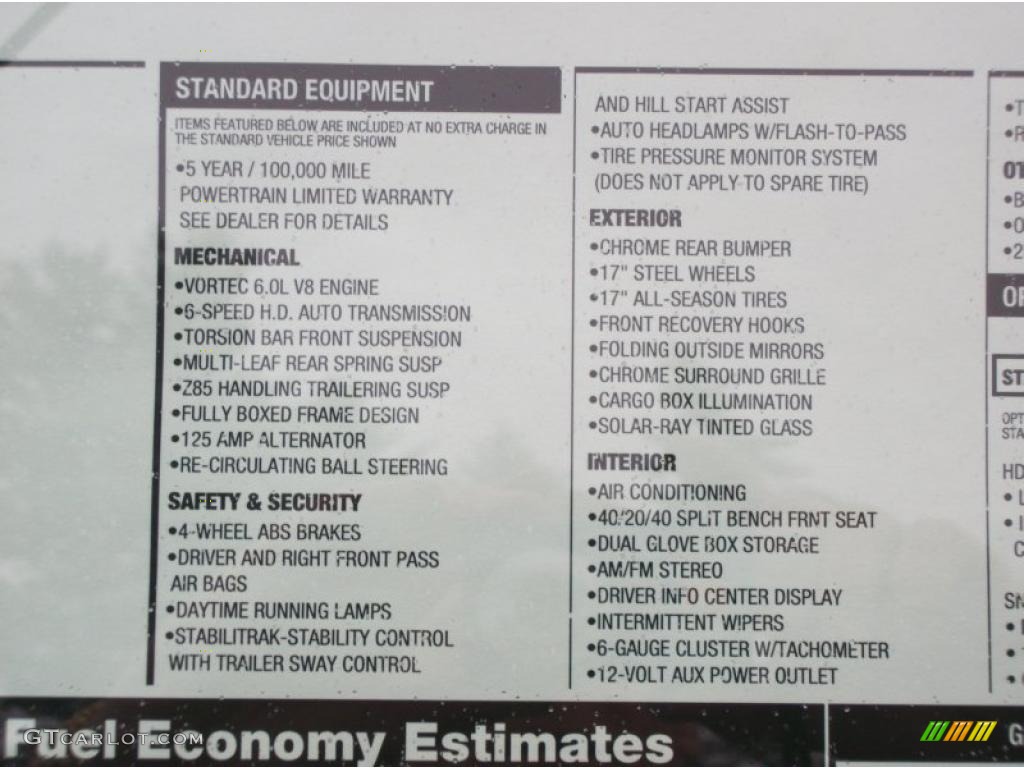 2011 Chevrolet Silverado 2500HD Regular Cab 4x4 Window Sticker Photo #47060042