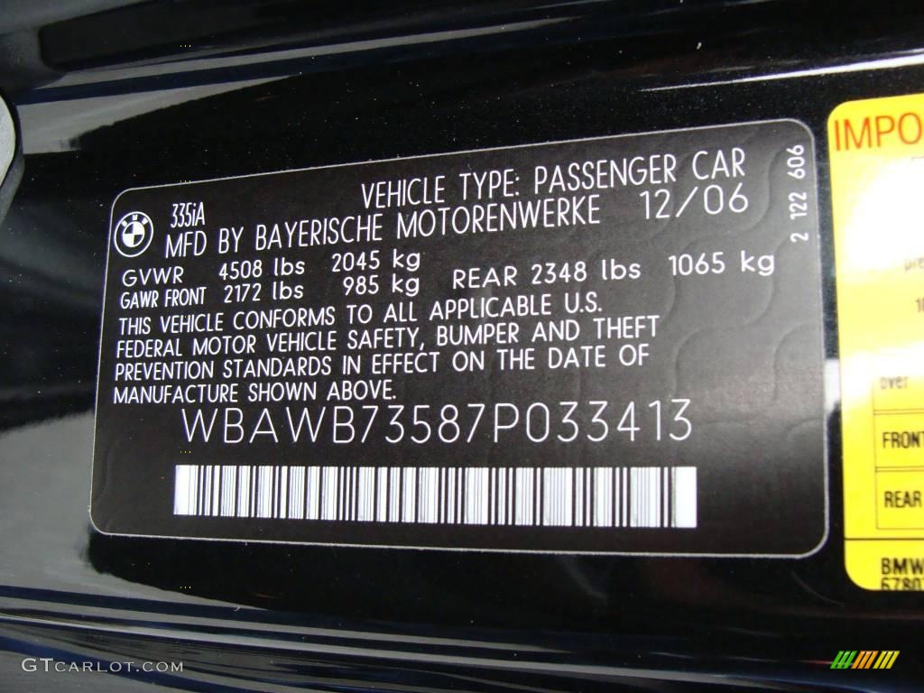 2007 3 Series 335i Coupe - Jet Black / Black photo #15