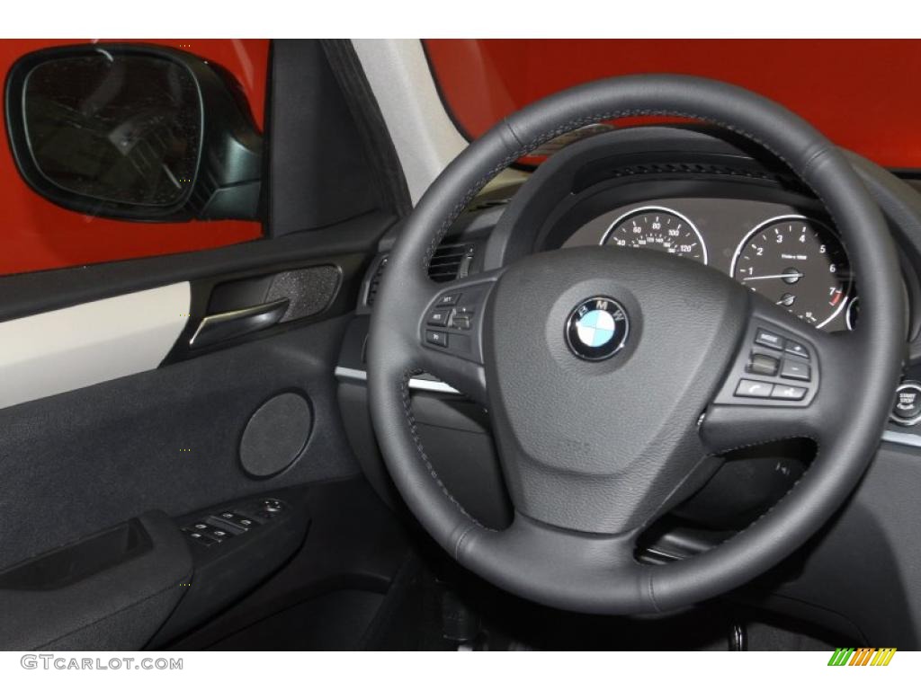 2011 BMW X3 xDrive 28i Black Steering Wheel Photo #47063594