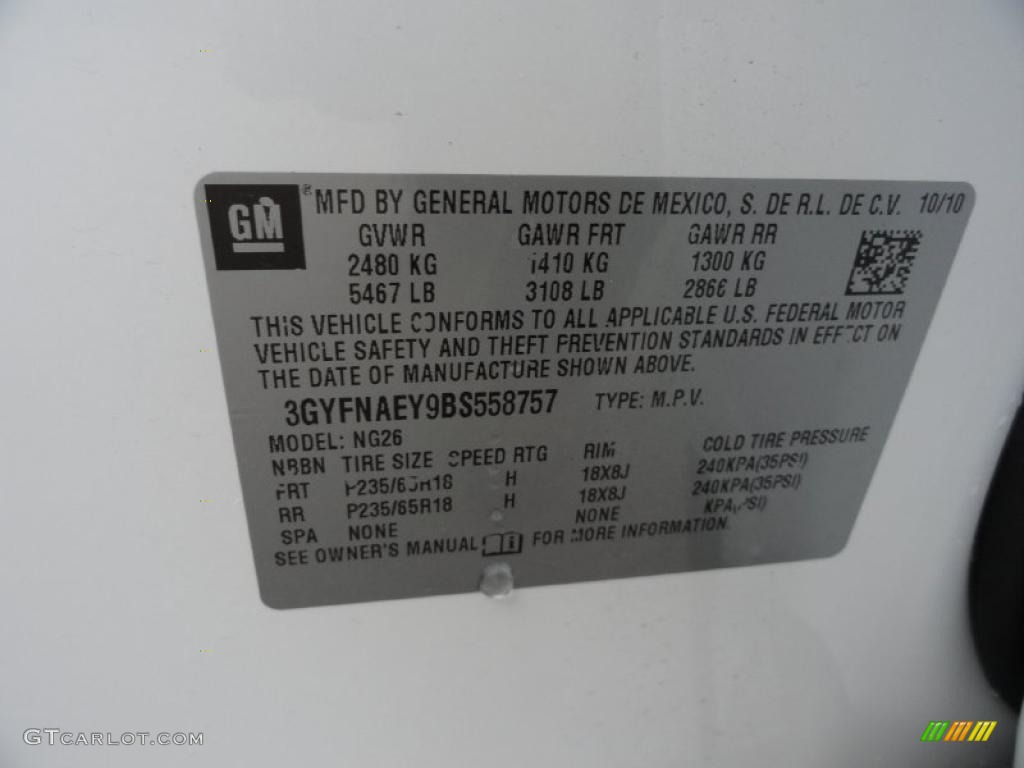 2011 Cadillac SRX FWD Info Tag Photos