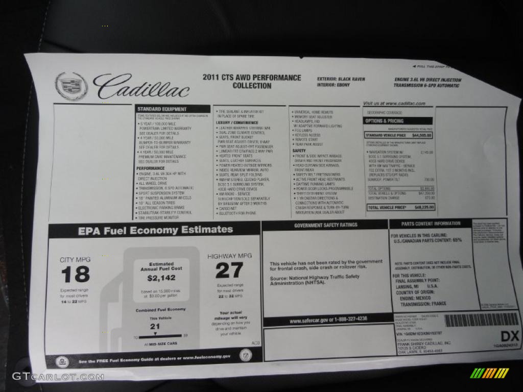2011 Cadillac CTS 4 AWD Coupe Window Sticker Photo #47066792