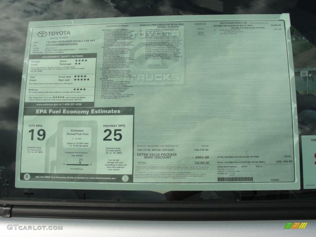 2011 Toyota Tacoma SR5 PreRunner Double Cab Window Sticker Photo #47067638