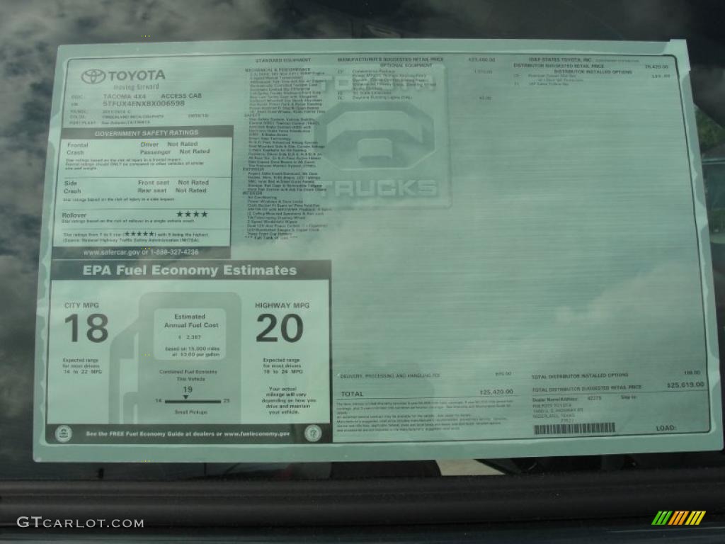 2011 Toyota Tacoma Access Cab 4x4 Window Sticker Photo #47068109