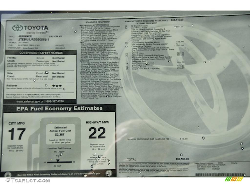 2011 Toyota 4Runner SR5 4x4 Window Sticker Photo #47072396