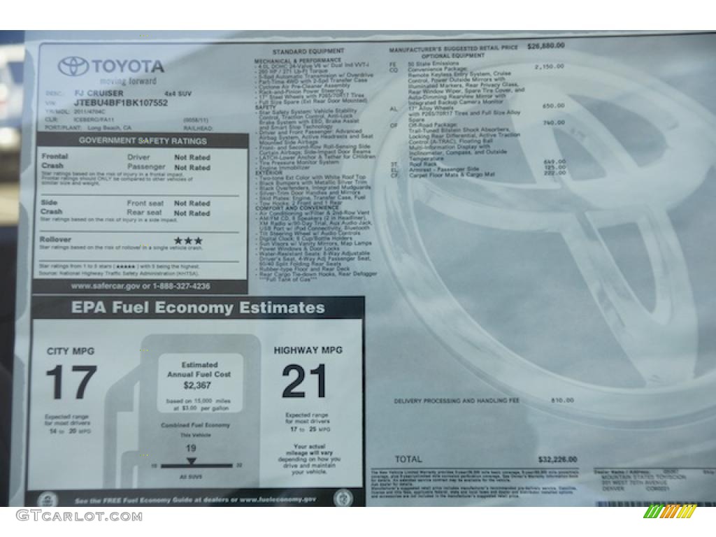 2011 Toyota FJ Cruiser 4WD Window Sticker Photo #47072801