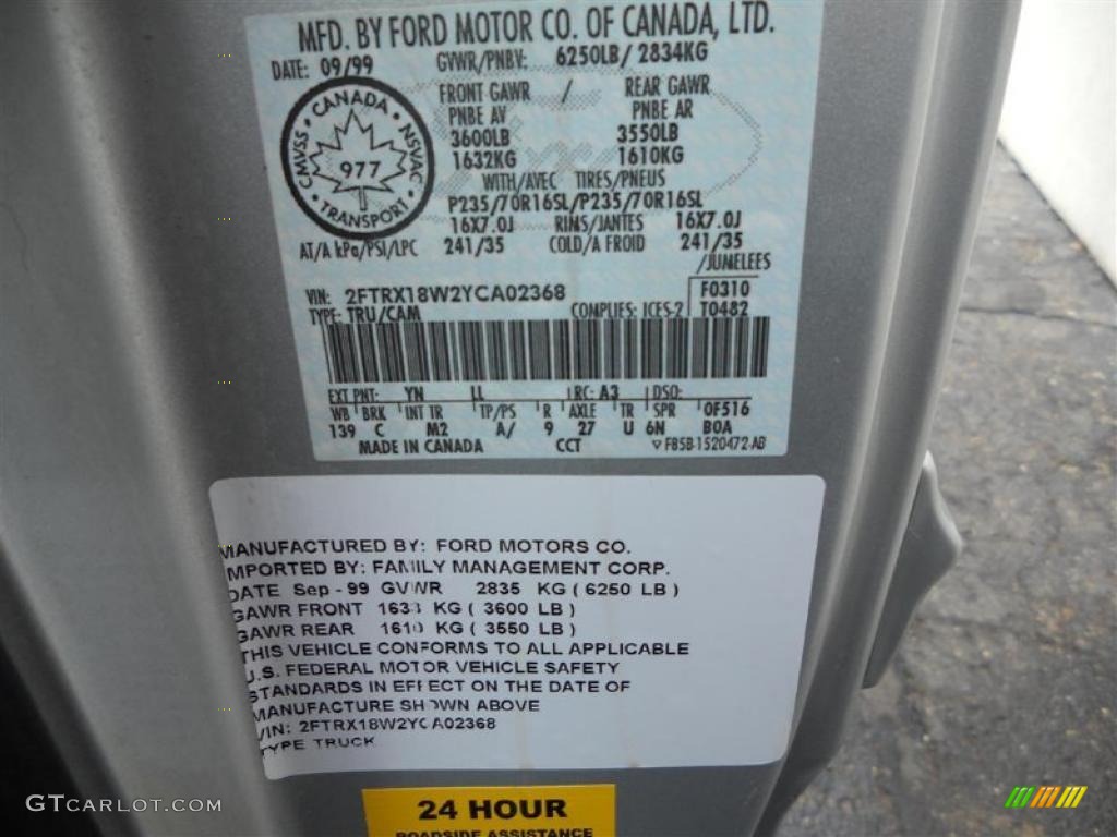 2000 F150 Color Code YN for Silver Metallic Photo #47075420