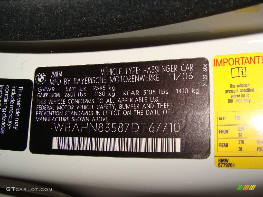 2007 7 Series 750Li Sedan - Alpine White / Black photo #15