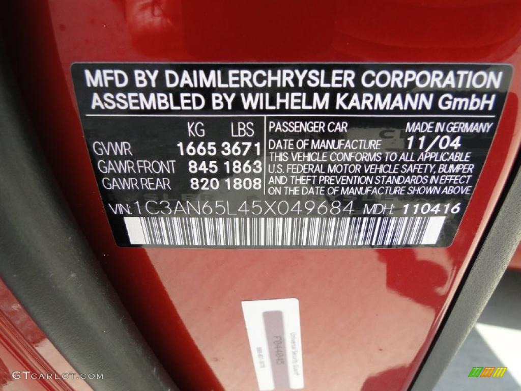 2005 Chrysler Crossfire Limited Roadster Info Tag Photo #47077268