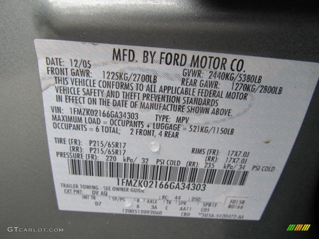 2006 Freestyle Color Code DV for Titanium Green Metallic Photo #47079539