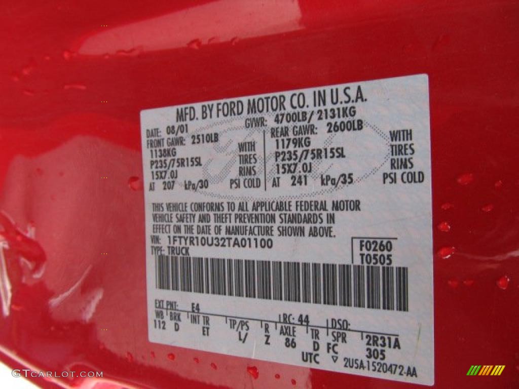 2002 Ford Ranger Sport Regular Cab Color Code Photos