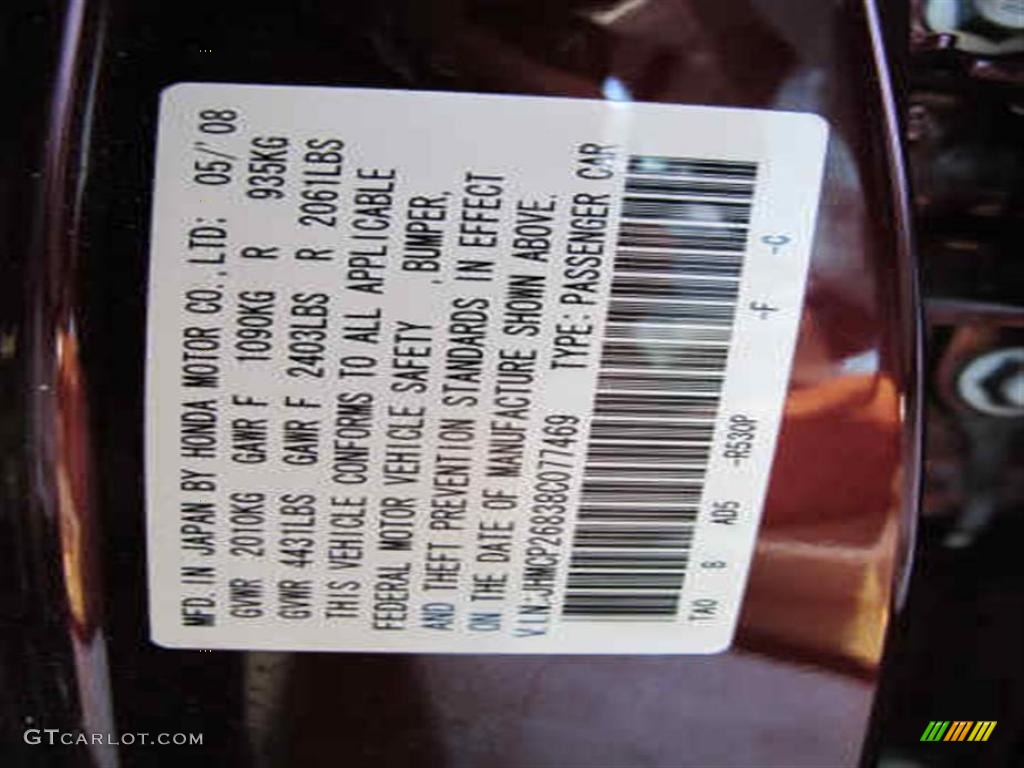 2008 Accord Color Code R530PX for Basque Red Pearl Photo #47084666