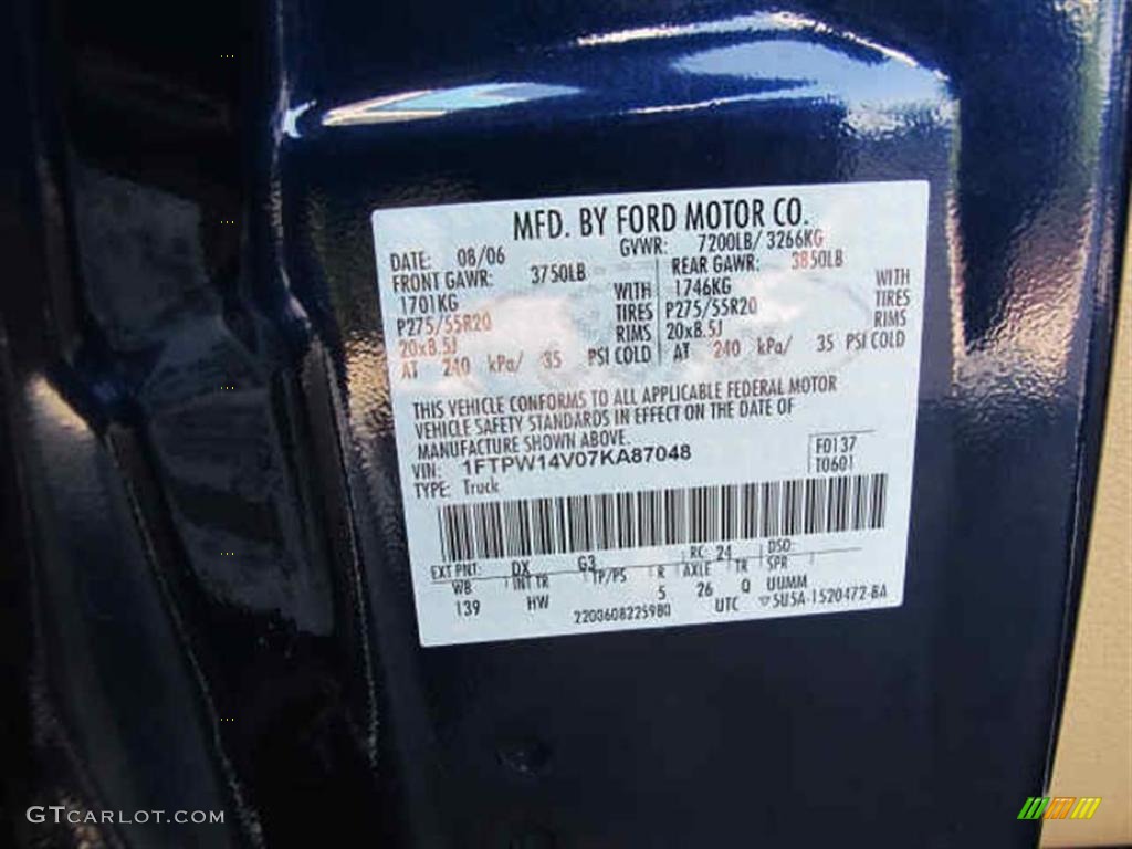 2007 F150 Color Code DX for Dark Blue Pearl Metallic Photo #47086202
