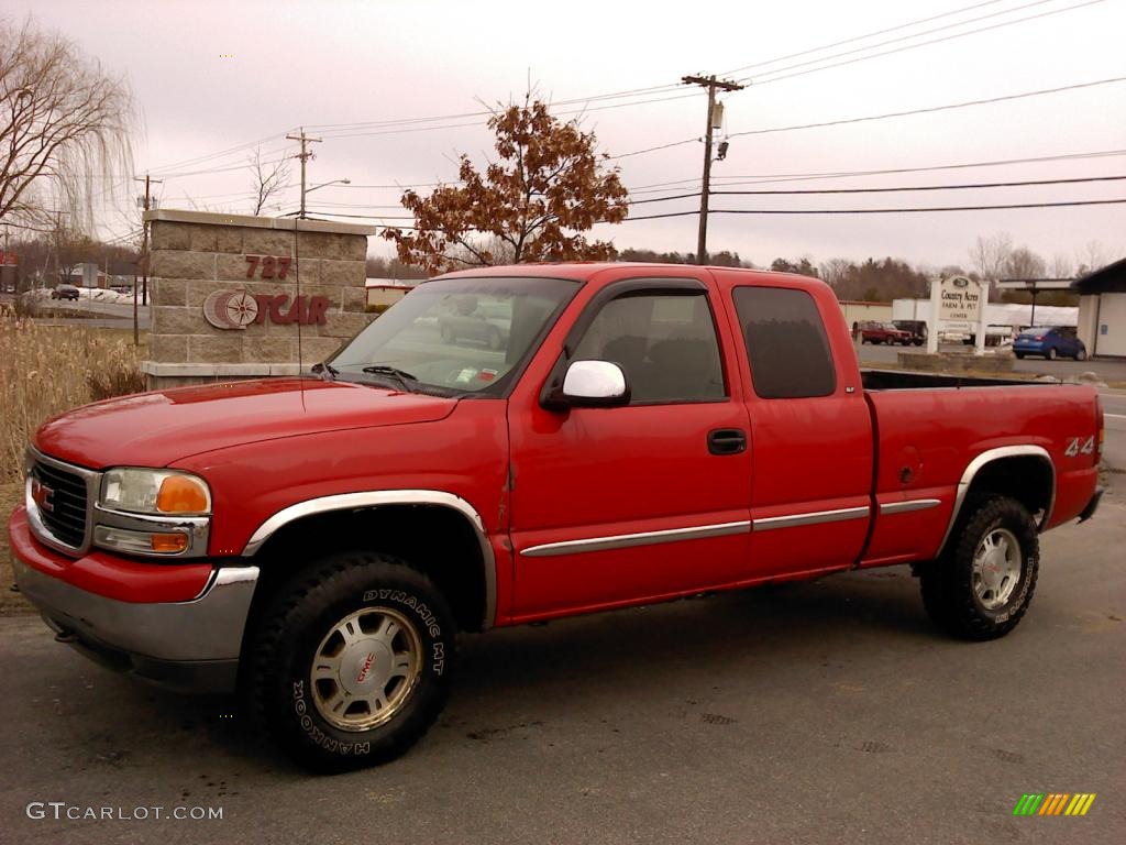 1999 Sierra 1500 SLE Extended Cab 4x4 - Fire Red / Pewter photo #1