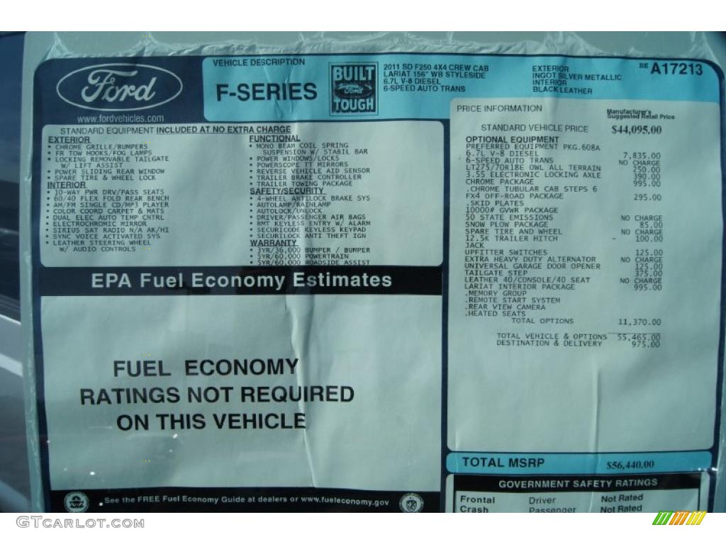 2011 Ford F250 Super Duty Lariat Crew Cab 4x4 Window Sticker Photo #47093537