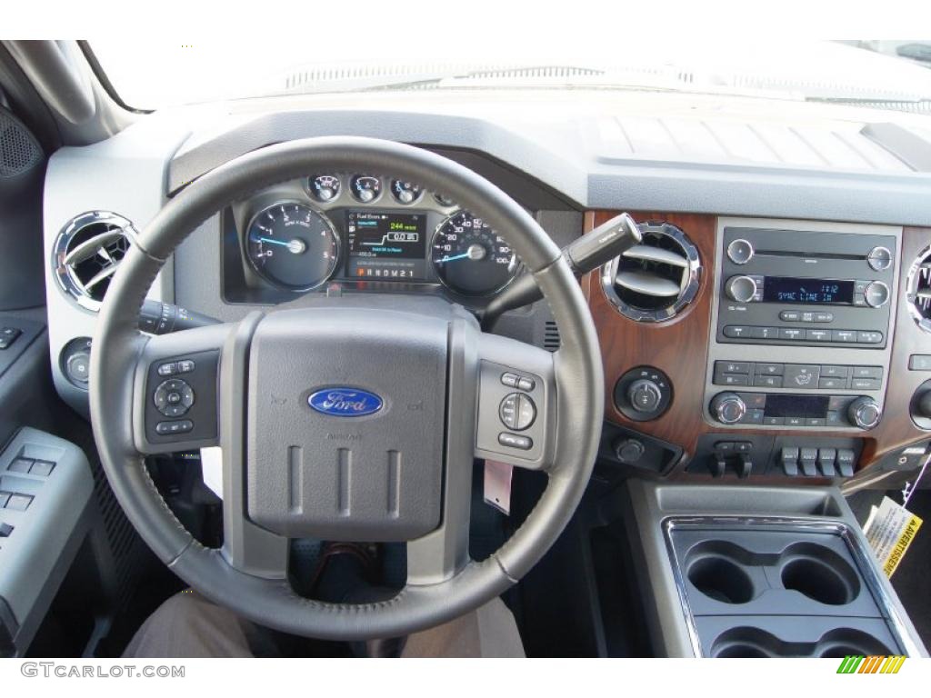 2011 Ford F250 Super Duty Lariat Crew Cab 4x4 Black Two Tone Leather Steering Wheel Photo #47094053