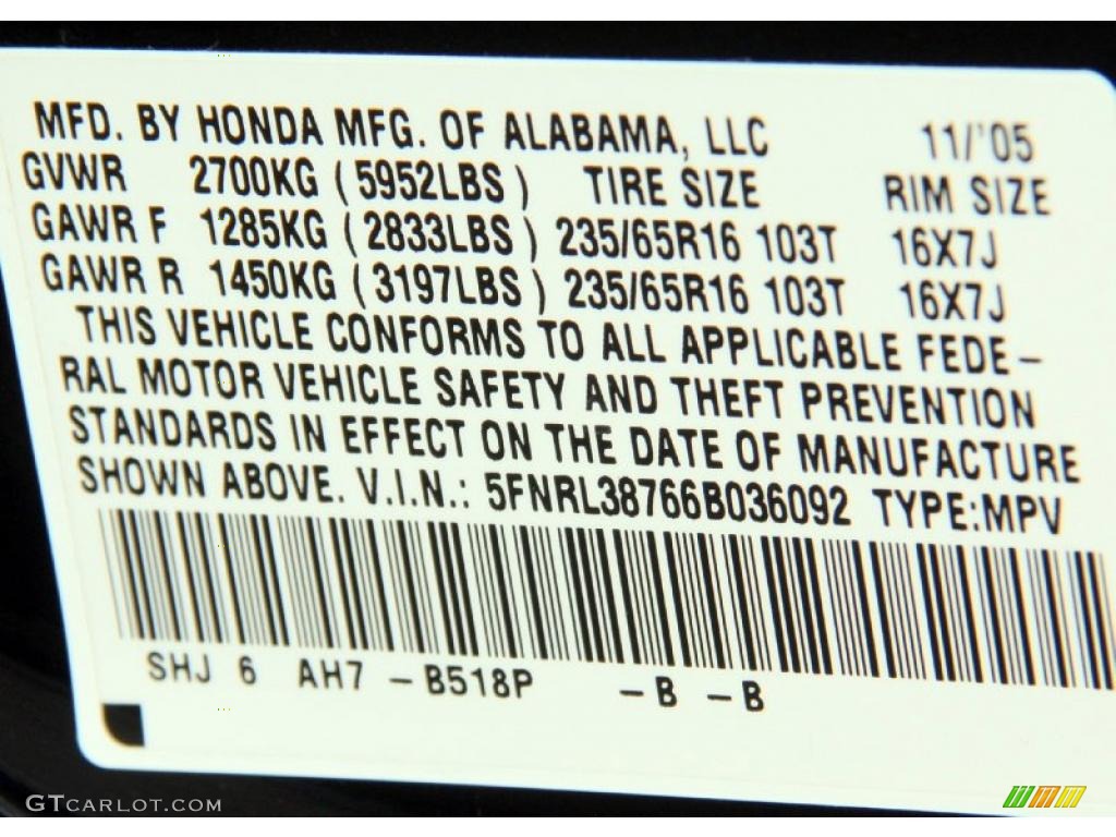 2006 Odyssey Color Code B518P for Midnight Blue Pearl Photo #47113808