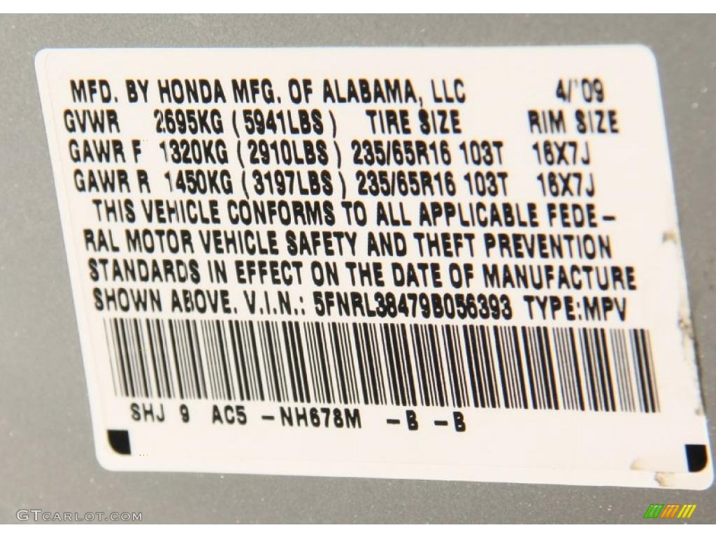 2009 Odyssey Color Code NH678M for Silver Pearl Metallic Photo #47115009