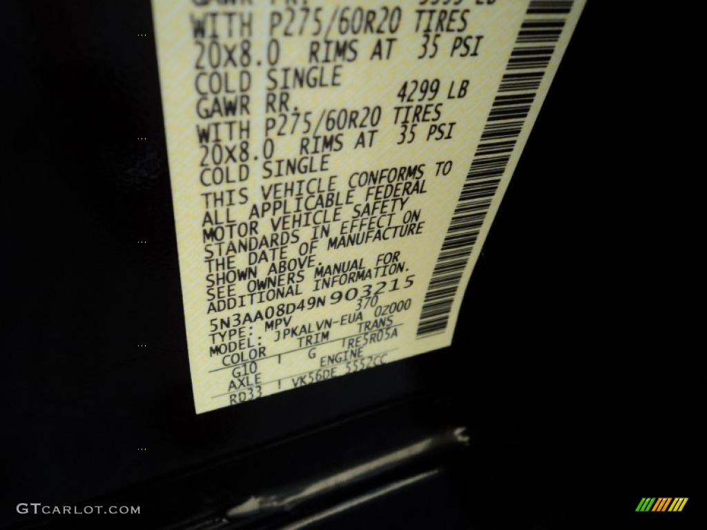 2009 Infiniti QX 56 Color Code Photos
