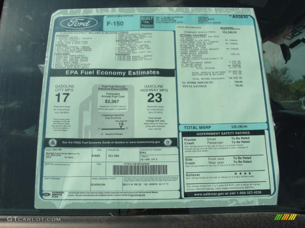 2011 Ford F150 XL SuperCab Window Sticker Photo #47127285