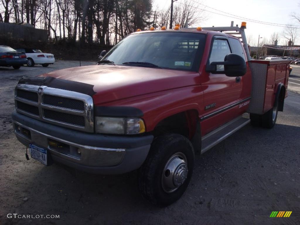 1997 Ram 3500 Laramie Extended Cab 4x4 Chassis - Flame Red / Beige photo #1