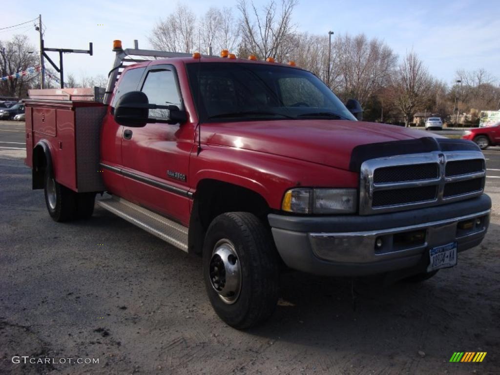 1997 Ram 3500 Laramie Extended Cab 4x4 Chassis - Flame Red / Beige photo #3
