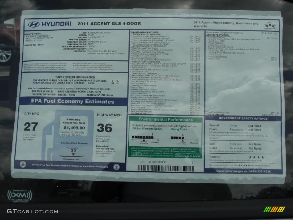 2011 Hyundai Accent GLS 4 Door Window Sticker Photo #47131281