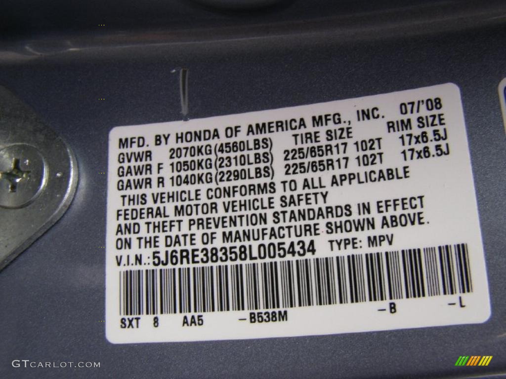 2008 CR-V Color Code B538M for Glacier Blue Metallic Photo #47148789