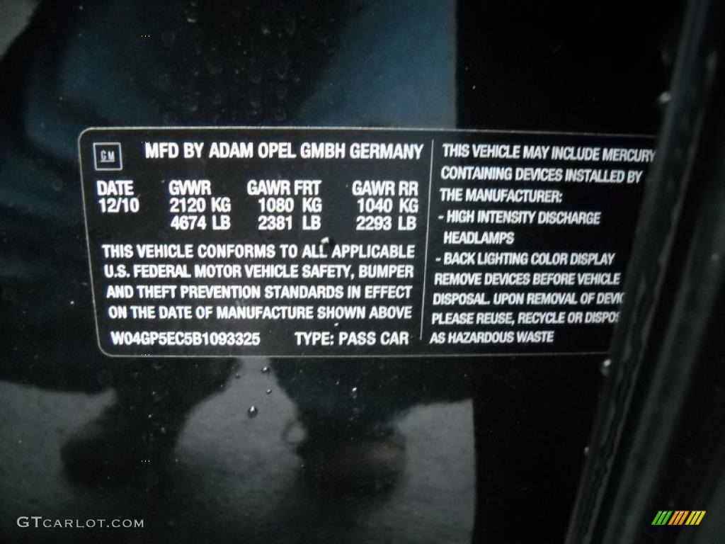 2011 Buick Regal CXL Info Tag Photo #47153583